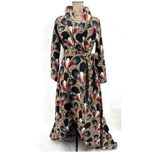 Ray Darten Omoefe African Print Wrap Jacket Dress Womens L Navy‎ Red Ethnic Boho
